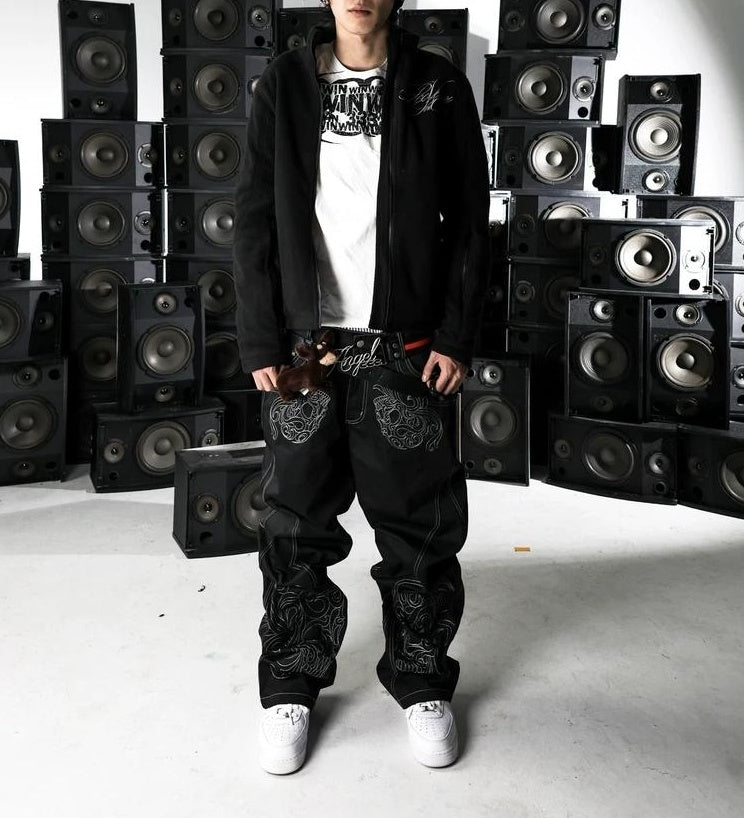 BAROQUE SKULL EMBROIDERED PANTS