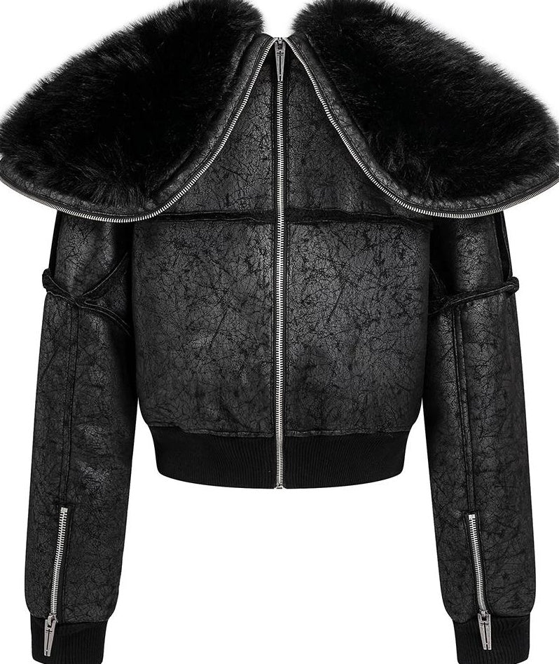 FUR COLLAR MULTI-ZIP JACKET