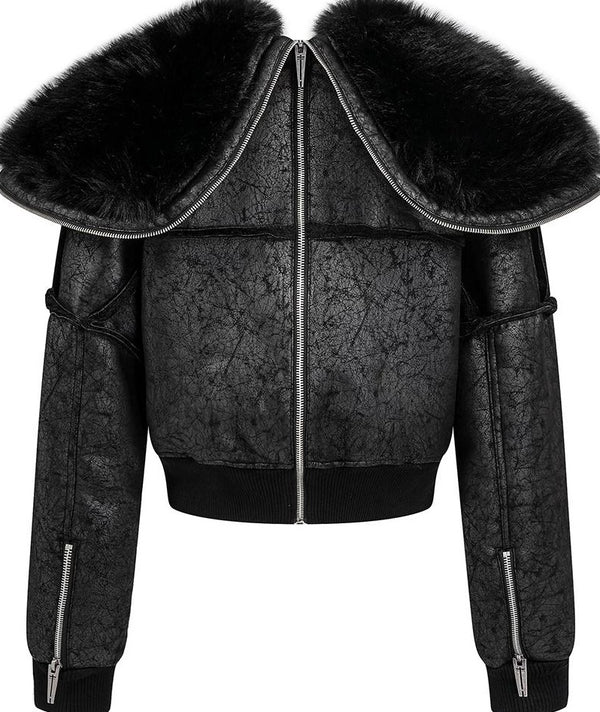 FUR COLLAR MULTI-ZIP JACKET