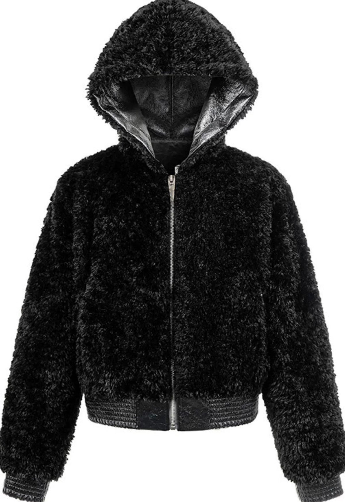 PLUSH PATCHWORK SUEDE HOODED JACKET