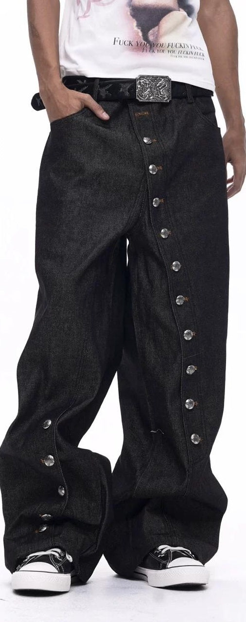 ダイアゴナルボタンデニムパンツ