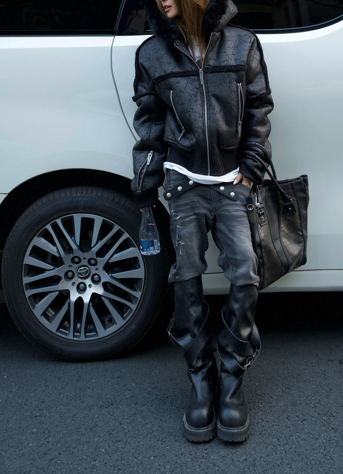 FUR COLLAR MULTI-ZIP JACKET