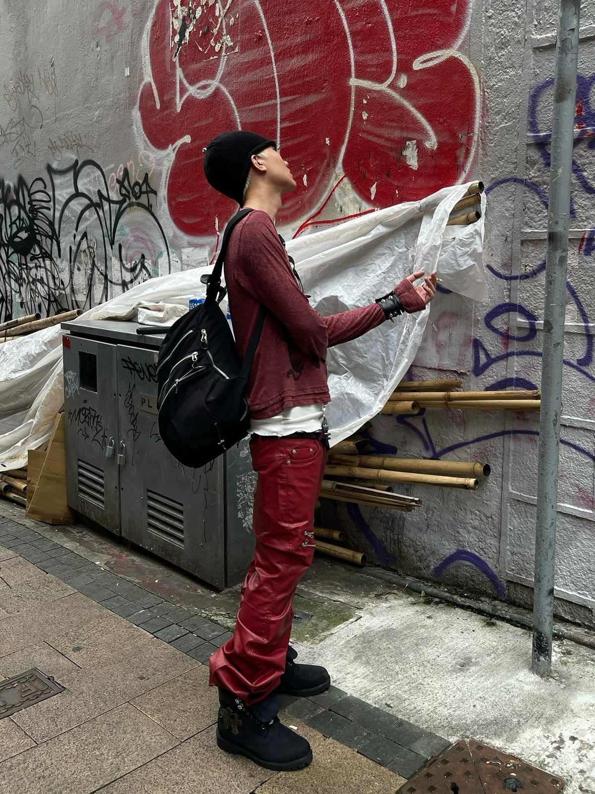 LIQUID METAL PINK WAXED PANTS