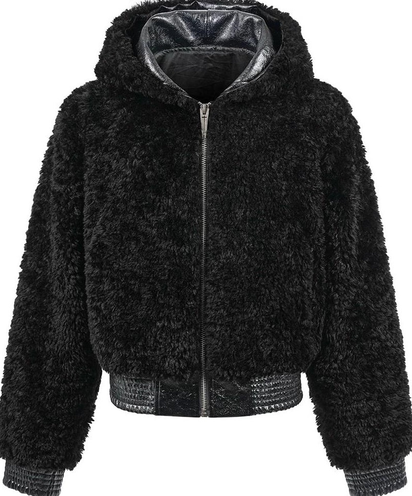 PLUSH PATCHWORK SUEDE HOODED JACKET