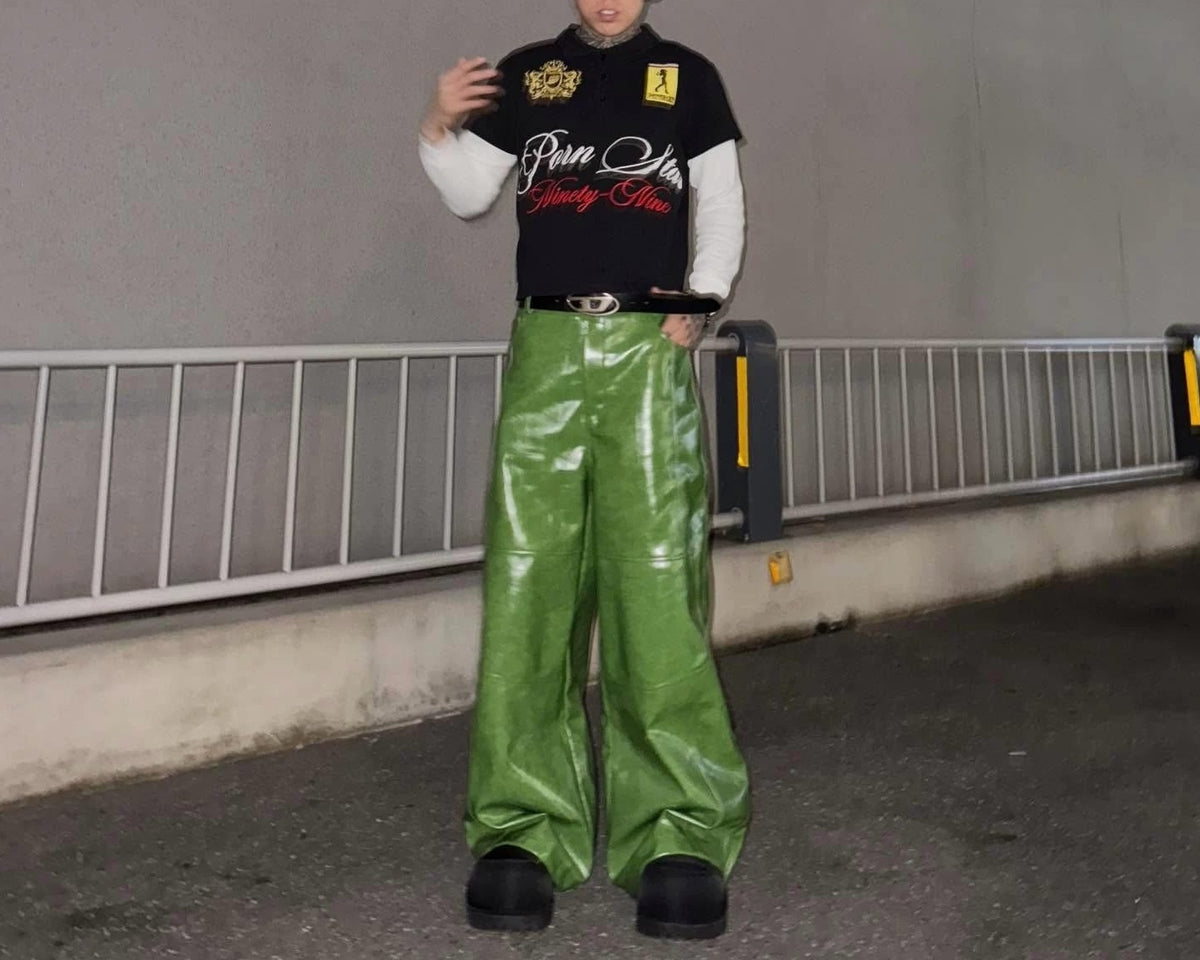 CRISPY GREEN LEATHER PANTS