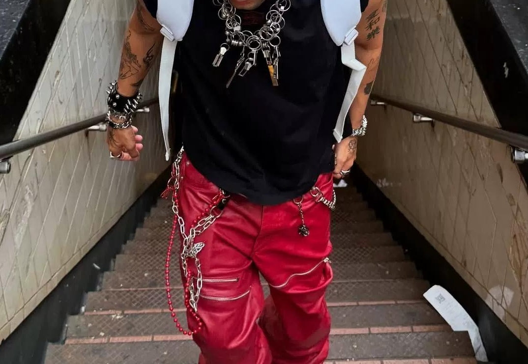 LIQUID METAL PINK WAXED PANTS