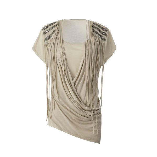 TASSEL DRAPE KNIT T-SHIRT