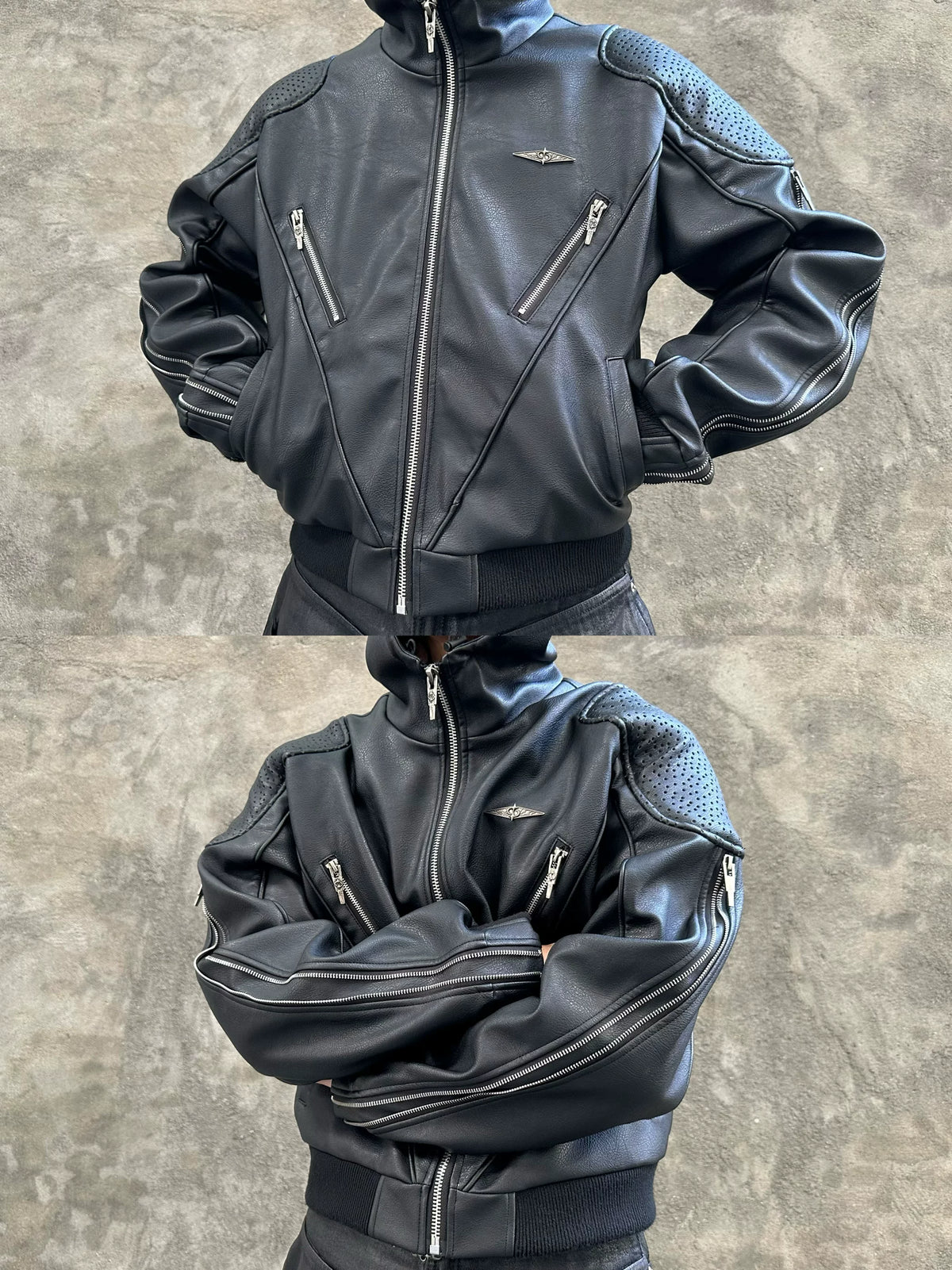 SPARKLY HOODED LEATHER JACKET