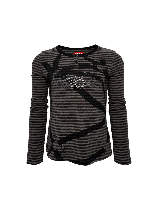 GLITTER STRIPED HENLEY T-SHIRT