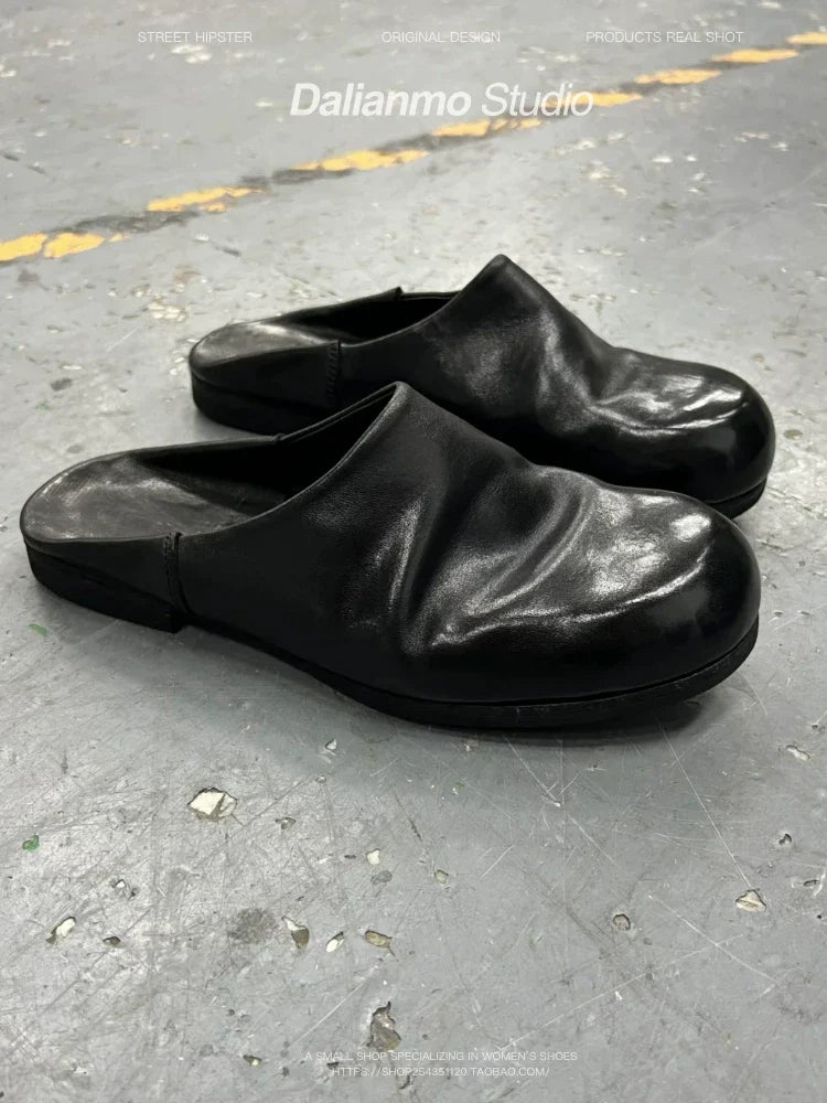 RETRO PLEATED LEATHER SANDALS