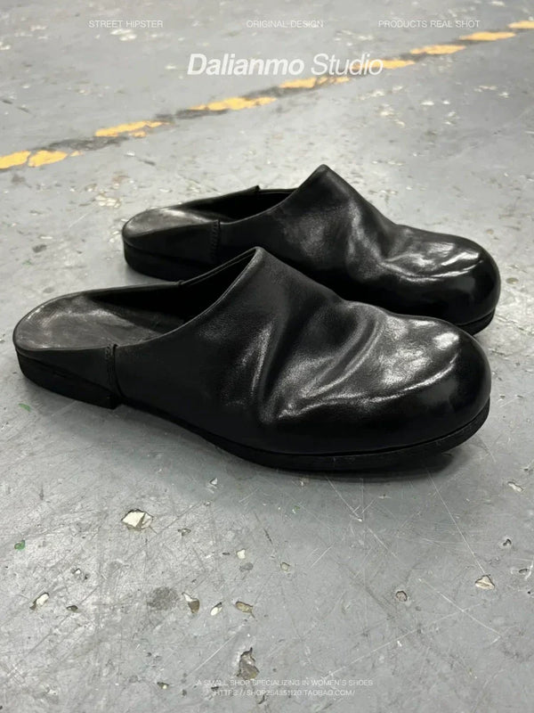 RETRO PLEATED LEATHER SANDALS