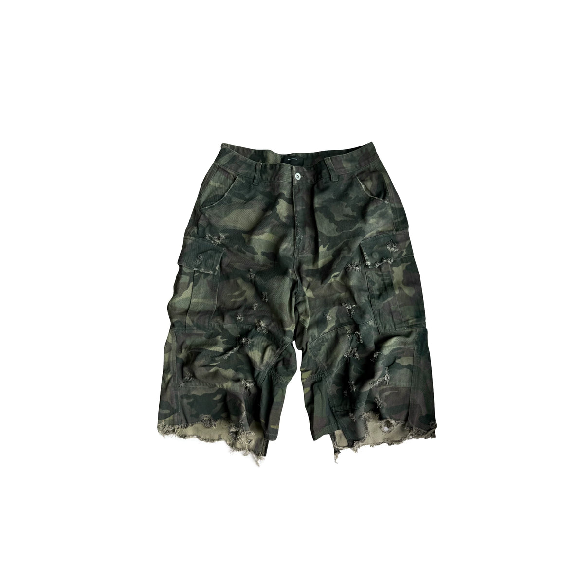 CAMOUFLAGE PATCHWORK COTTON SHORTS