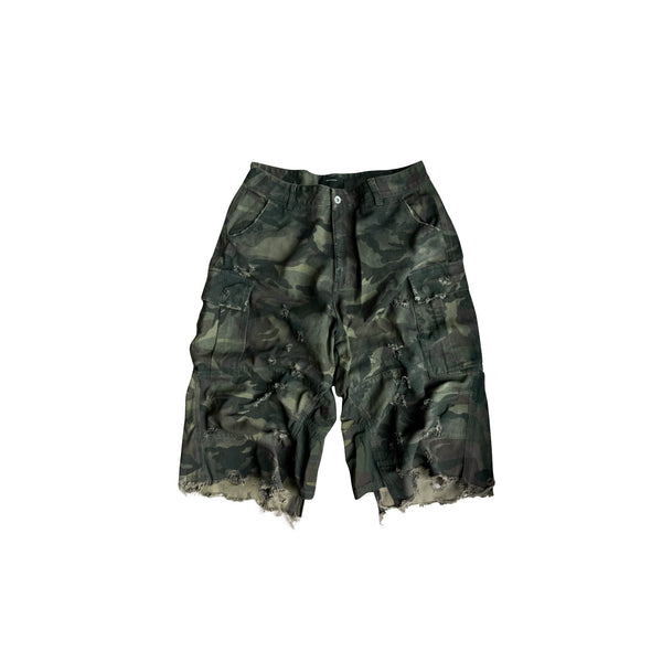 CAMOUFLAGE PATCHWORK COTTON SHORTS