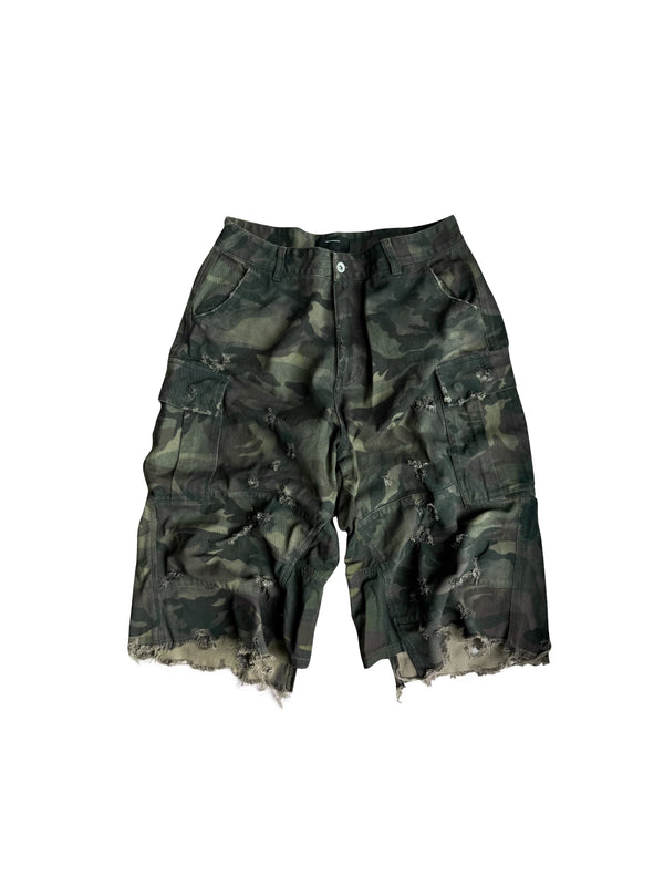 CAMOUFLAGE PATCHWORK COTTON SHORTS