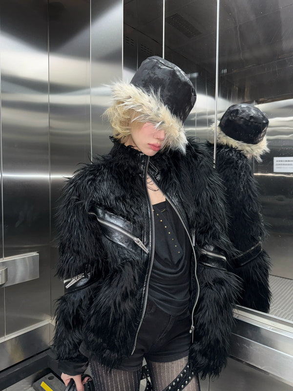 PATCHWORK LEATHER FUR JACKET