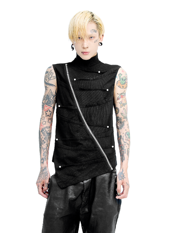 RIVET PLEATED ZIPPER VEST