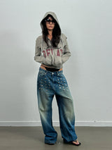 BLUE CAT WHISKERS EMBELLISHED JEANS