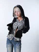 ZEBRA PATCHWORK HOODIE CARDIGAN
