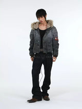 HOODED BOMBER JACKET WITH BADGE