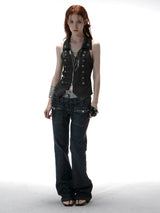 DOUBLE WAIST COLOR BLOCK JEANS