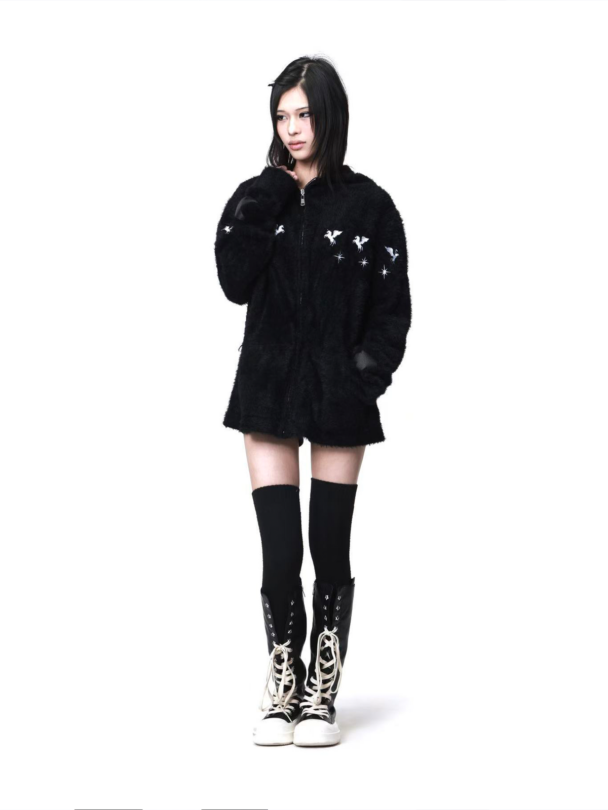 HOODED MOHAIR SWEATER COAT