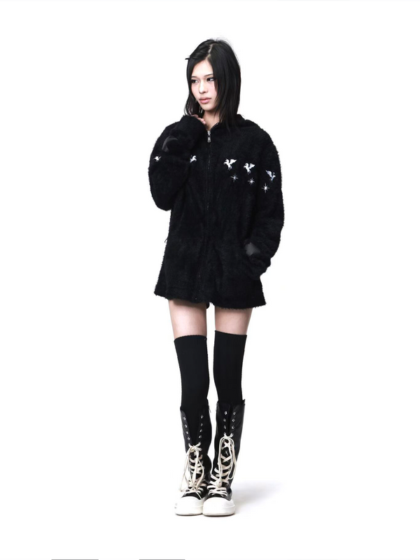 HOODED MOHAIR SWEATER COAT
