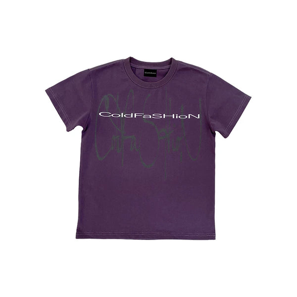 PURPLE PRINTED SHOULDER T-SHIRT