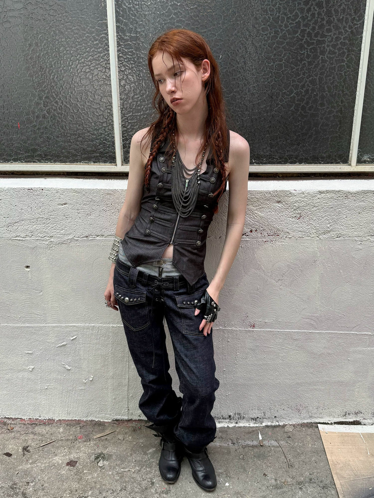 DOUBLE WAIST COLOR BLOCK JEANS