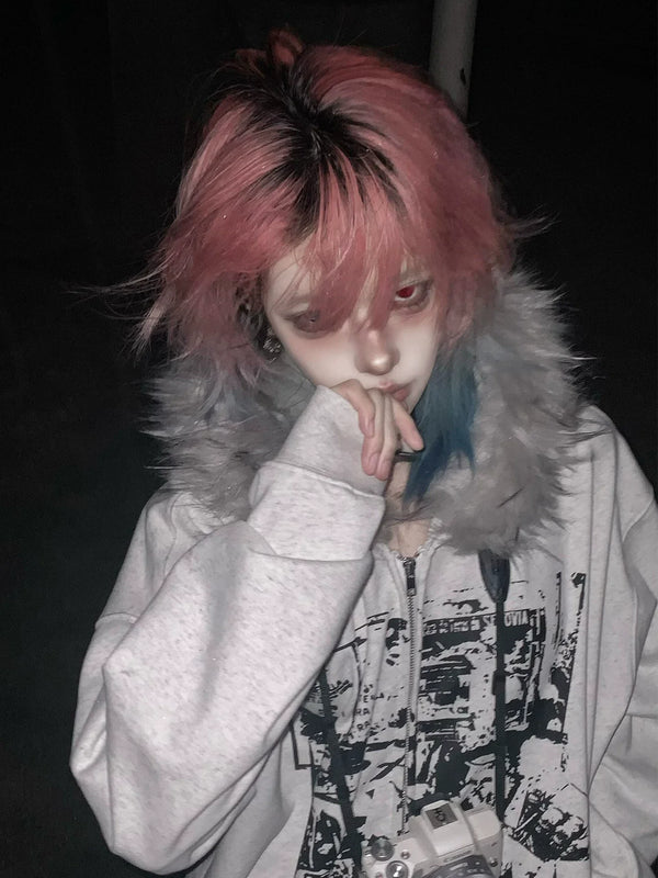 Y2K FUR COLLAR CARDIGAN