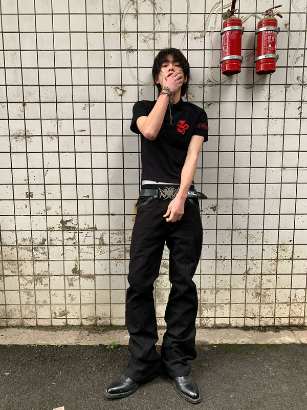 RED DRAGON EMBROIDERED POLO T-SHIRT