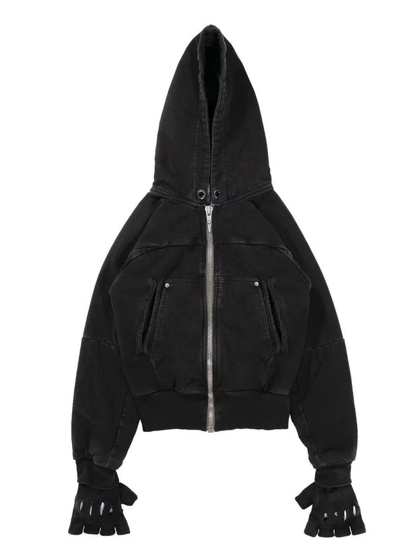 WASHED ZIPPER HOODED JACKET