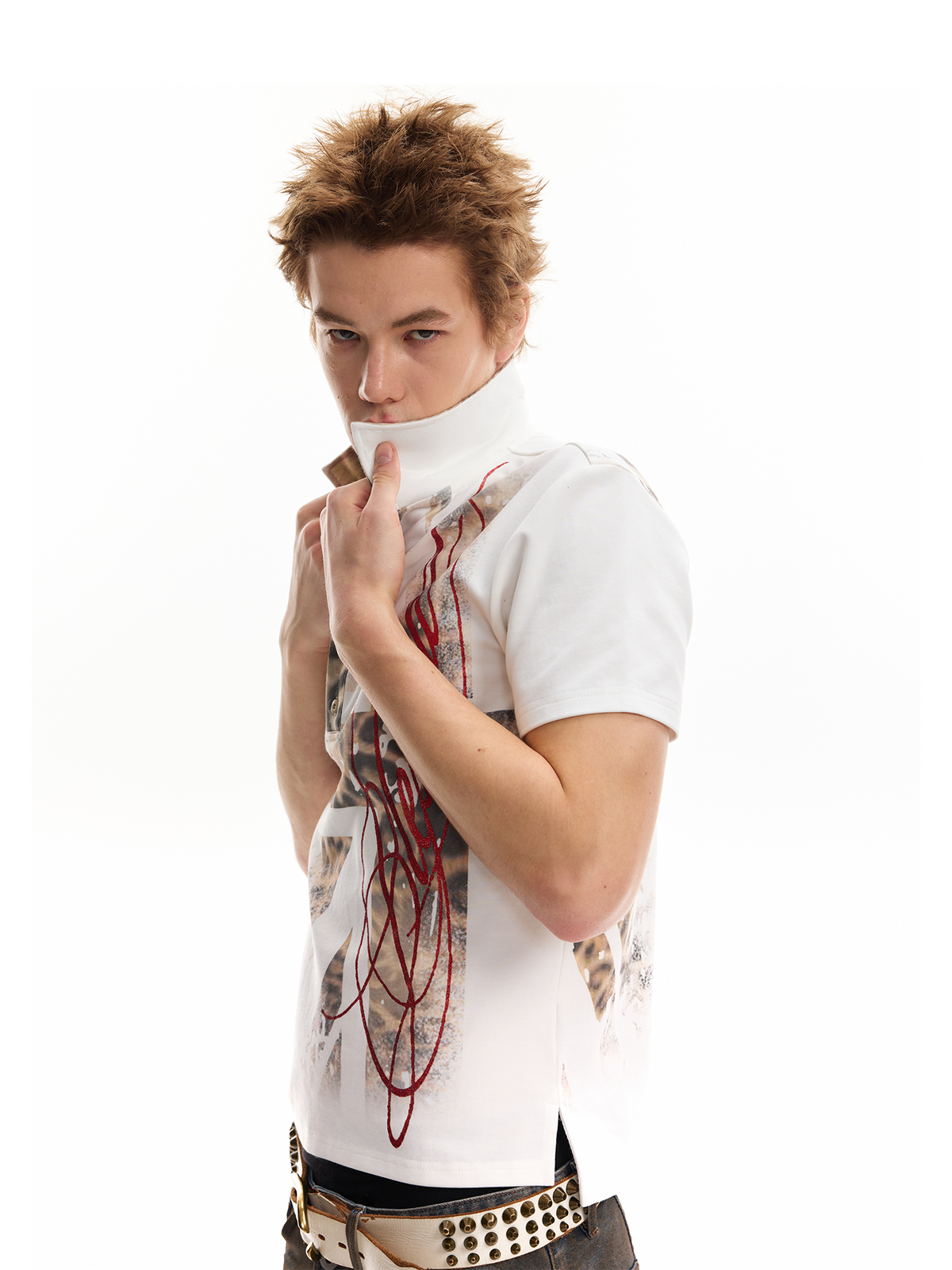 BEIGE LEOPARD PRINT POLO SHIRT