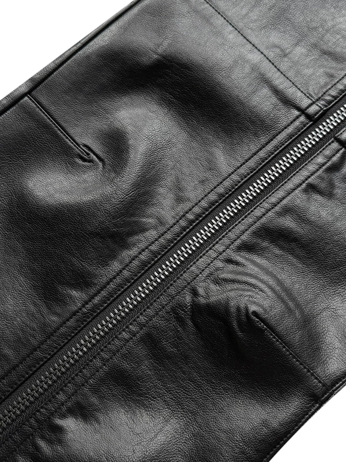 DOUBLE ZIPPER MICRO LEATHER PANTS
