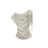 RHINESTONE DRAPED BAT SLEEVE T-SHIRT