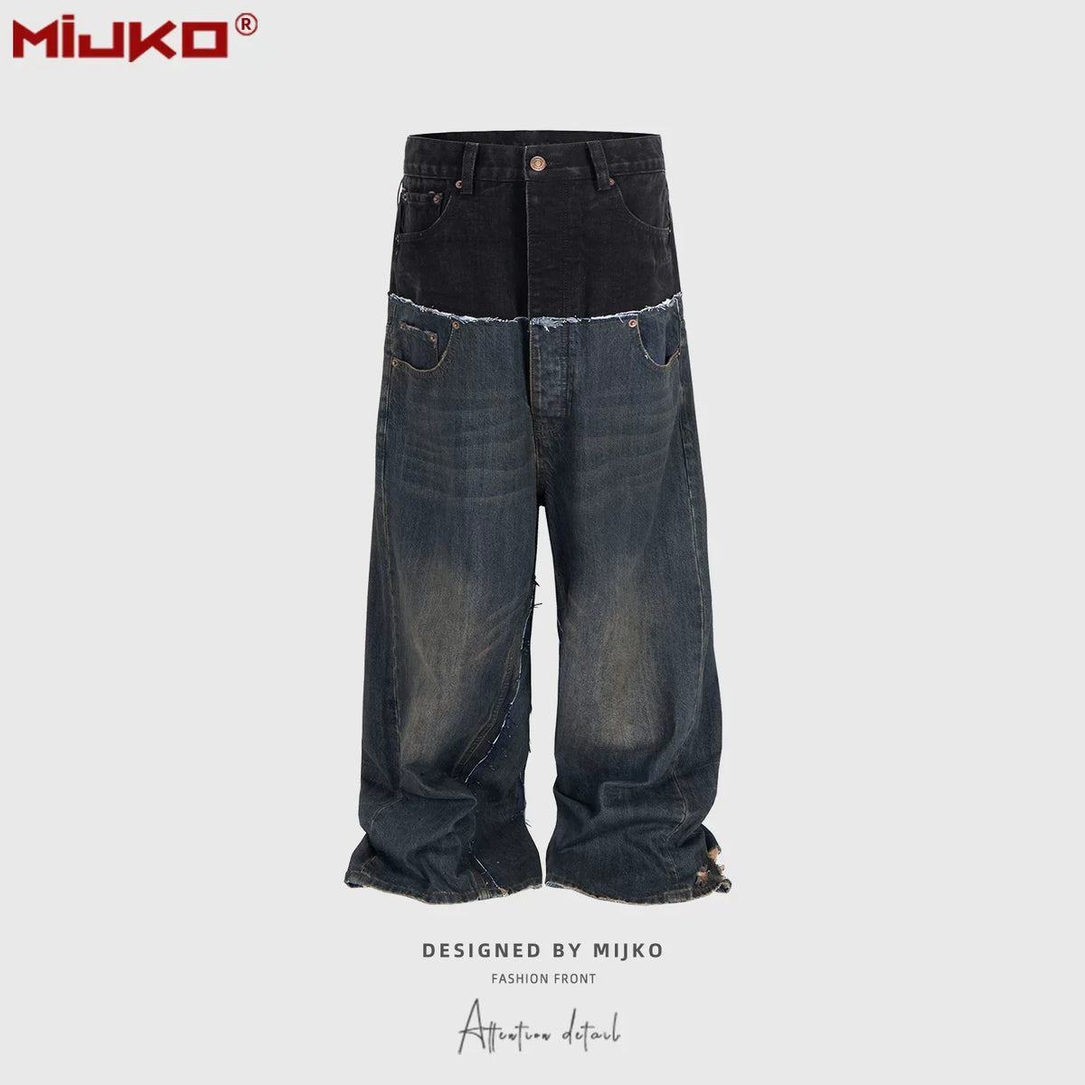 CUT-UP DOUBLE-LAYER BAGGY JEANS