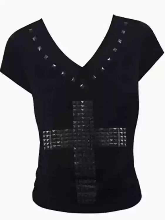 RHINESTONE V-NECK SLIM T-SHIRT