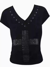 RHINESTONE V-NECK SLIM T-SHIRT