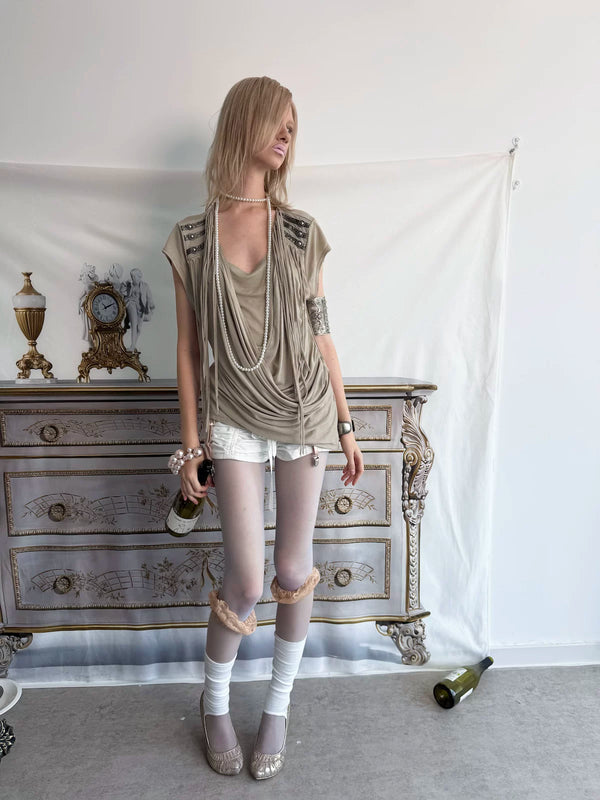 TASSEL DRAPE KNIT T-SHIRT