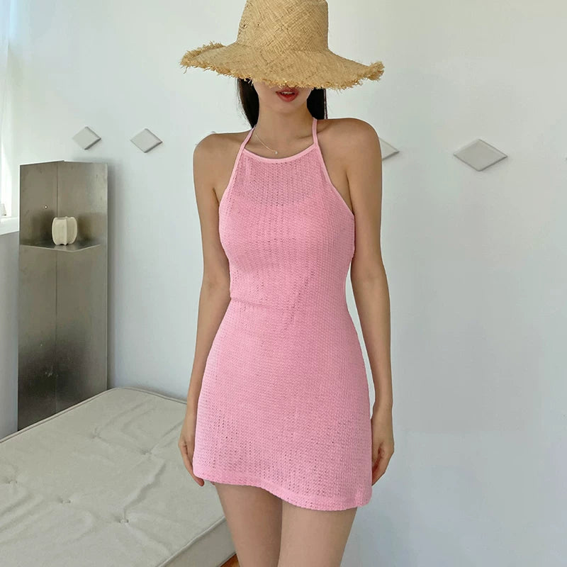 BACKLESS KNIT TWO-PIECE SWIMSUIT