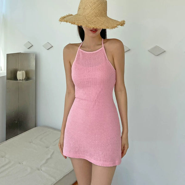 BACKLESS KNIT TWO-PIECE SWIMSUIT