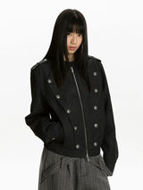 RETRO BIKER STYLE PU LEATHER JACKET