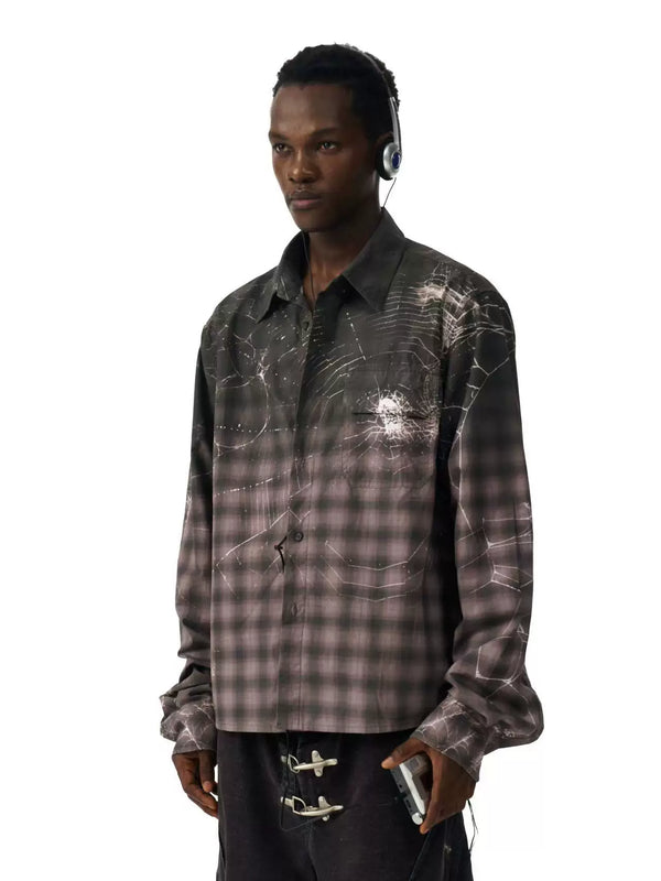 GRADIENT PLAID LAPEL SHIRT