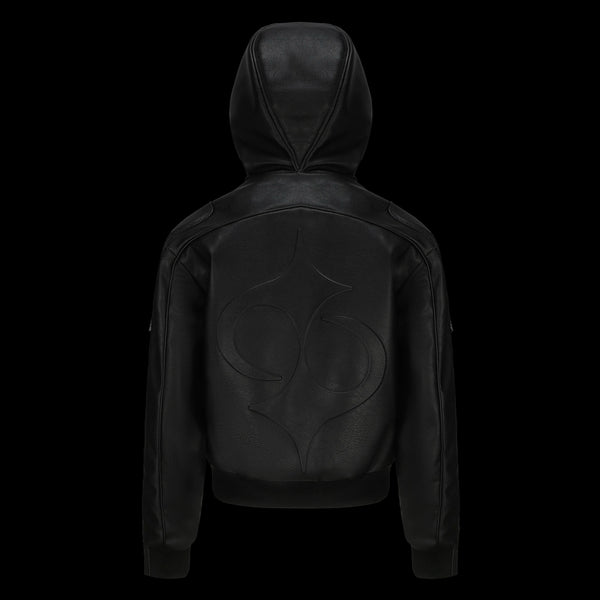 SPARKLY HOODED LEATHER JACKET