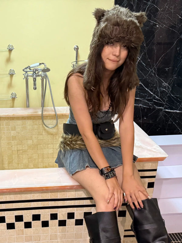 PLUSH BROWN BEAR CAP