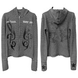 STRIPED HOODED CARDIGAN JACKET