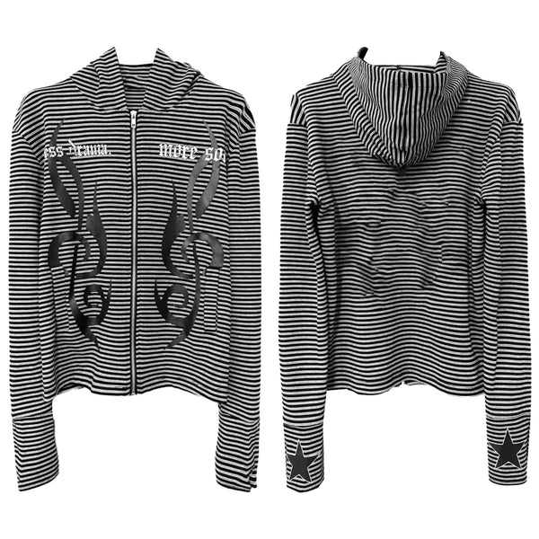 STRIPED HOODED CARDIGAN JACKET