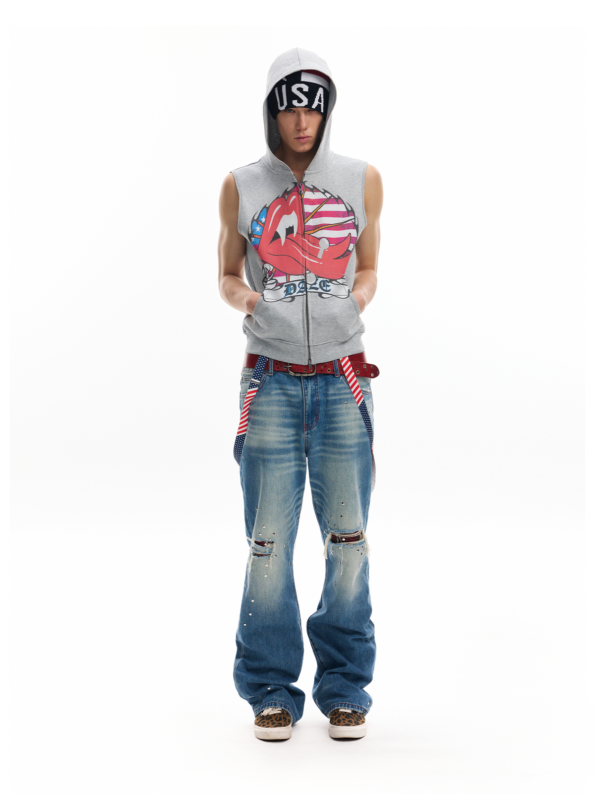 WASHED BLUE CHECKERED JEANS