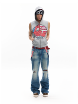 WASHED BLUE CHECKERED JEANS