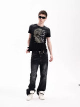 SKULL PRINT BEADED T-SHIRT