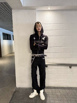 RHINESTONE ZIPPER HOODIE SWEATSHIRT